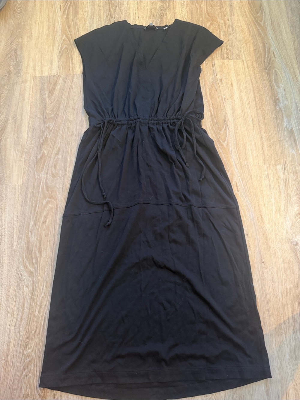 Vince Black Midi Drawstring-Waist Dress